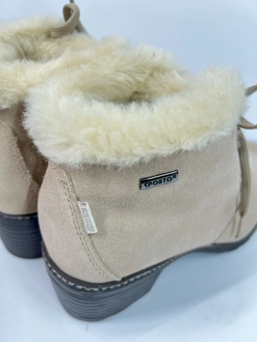 SPORTO Women’s Size 10M Suede Cream with Fur Lace up Heeled Winter Boots